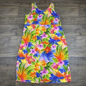 Jams World Womens Dress Sz XL Green Yellow Floral Sleeveless Scoop Neck
